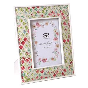 Straits Home & Gift 5" x 7" Green Pink Floral Flower Mosaic Pattern Photo Picture Frame