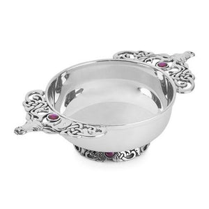 Stunning Pewter Scottish Stag Toasting Celebration Quaich With Purple Amethyst Stone Detail