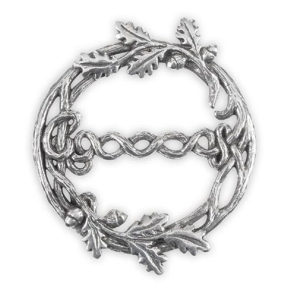 Stunning Pewter Scottish Oak Leaf & Acorn Celtic Knot Interlace Scarf Sash Ring