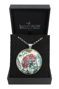 Ladycrow Luxurious Fine Liberty Silk Satin Cream Green Floral Design Pendant Necklace