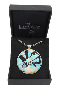 Ladycrow Luxurious Fine Liberty Silk Satin Black Pastel Floral Design Pendant Necklace