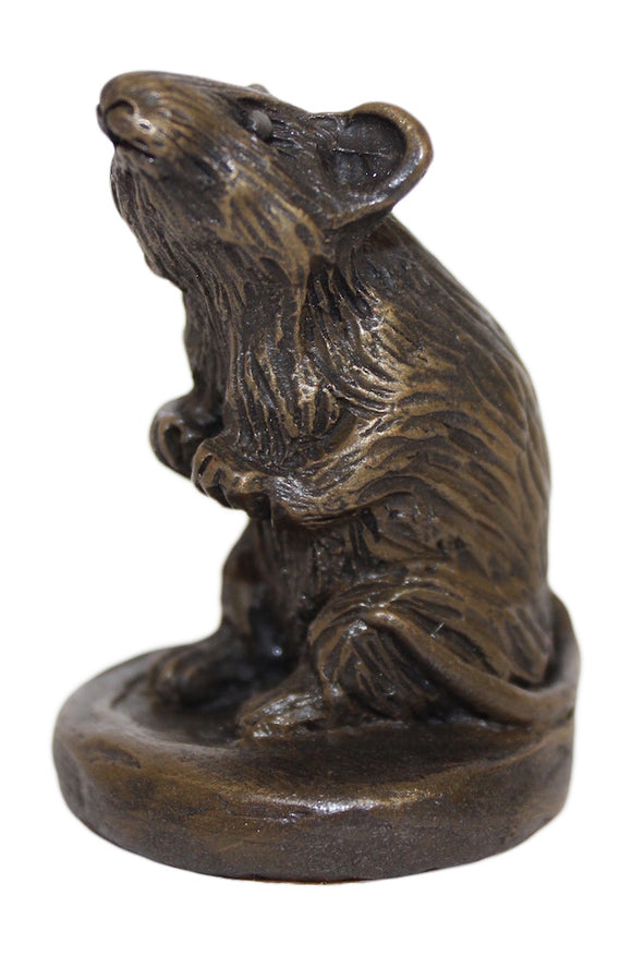 Oriele Cold Cast Bronze Mouse Sitting On Button Figure Figurine Decoration