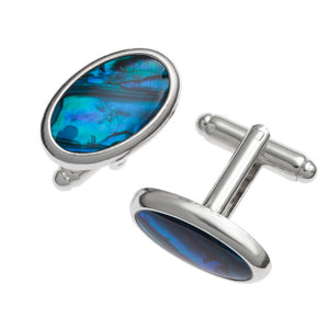 Tide Jewellery Inlaid Blue Paua Shell Oval Mens T-Bar Cufflinks