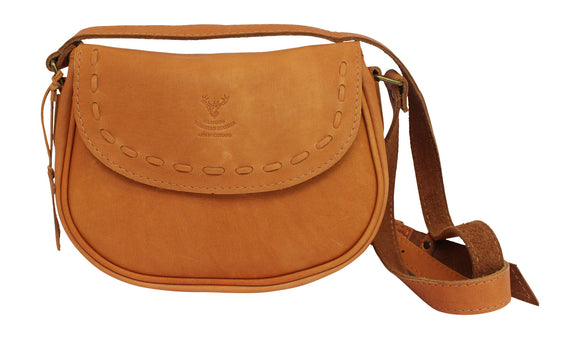 Wild Scottish Deerskin Designer Brown Camel Leather Authentic Cross Body Cartridge Handbag