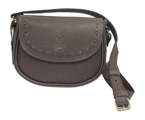 Wild Scottish Deerskin Designer Dark Brown Leather Authentic Cross Body Cartridge Handbag