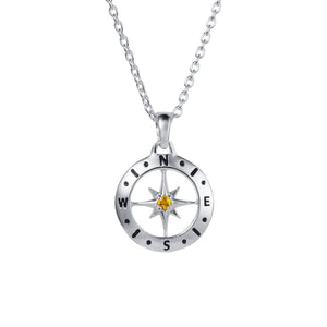 Christin Ranger Sterling Silver November Citrine Birthstone Love's Compass Pendant Necklace