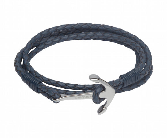 Unique & Co Mens Leather Wrap Strap Anchor Bracelet in Blue