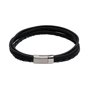 Unique & Co Mens Antique Blue Twisted Multi Strand Leather Bracelet with Stainless Steel Magnetic Clasp