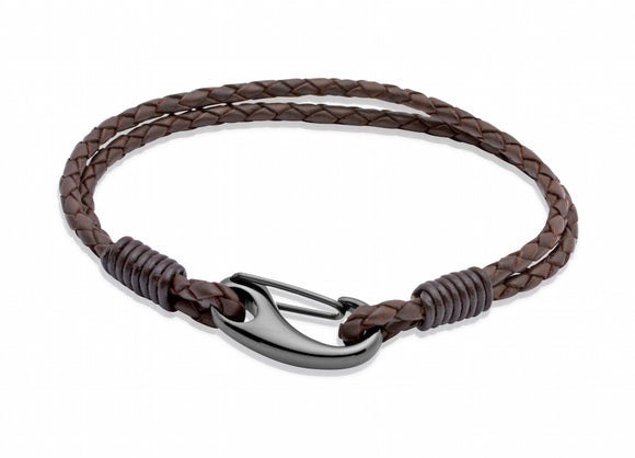 Unique & Co Mens Leather Wrap Bracelet in Dark Brown with Steel Clasp