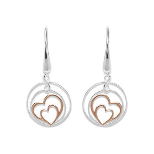Unique & Co Sterling Silver and Rose Gold Lovely Double Love Heart Earrings
