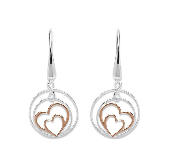 Unique & Co Sterling Silver and Rose Gold Lovely Double Love Heart Earrings