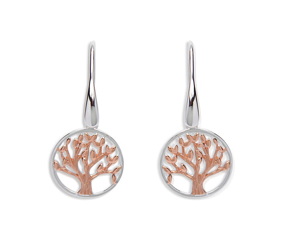 Unique & Co Sterling Silver & Rose Gold Small Tree of Life Dangle Earrings