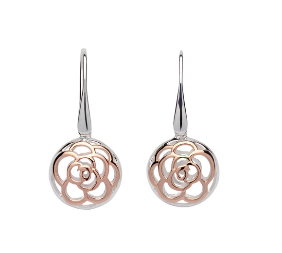 Unique & Co Sterling Silver Rose Gold Flower Drop Dangle Earrings