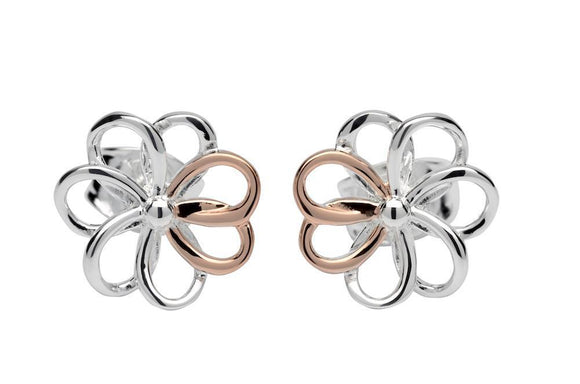 Unique & Co Sterling Silver &  Rose Gold Daisy Flower Stud Earrings