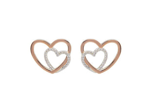 Unique & Co Sterling Silver and Rose Gold Interlocking Hearts Stud Earrings