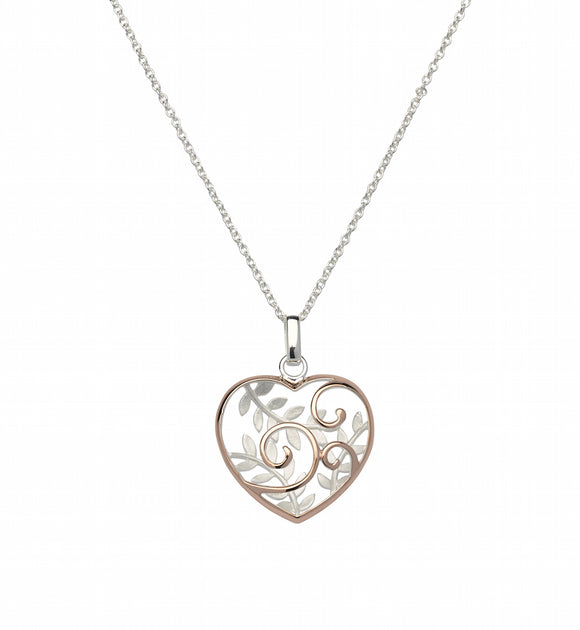 Unique & Co Sterling Silver and Rose Gold Heart Shaped Leaves Pendant