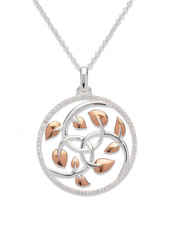 Unique & Co Sterling Silver Pendant Necklace with Rose Gold Curved Leaves