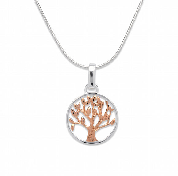 Unique & Co Sterling Silver & Rose Gold Small Tree of Life Pendant Necklace