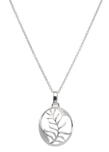 Unique & Co Sterling Silver Oval with Branch & Leaf Leaves Pendant Necklace