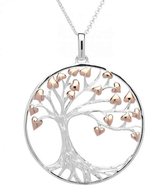 Unique & Co Sterling Silver and Rose Gold Tree Of Life Large Pendant Necklace