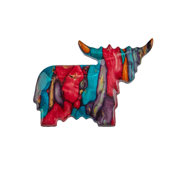Stunning Scottish Heathergems Multi Colour Highland Cow Coo Brooch Pin
