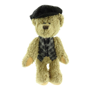 Traditional Scruffy Teddy Bear with 100% Authentic Harris Tweed Waistcoat and Cap 35cm Tall