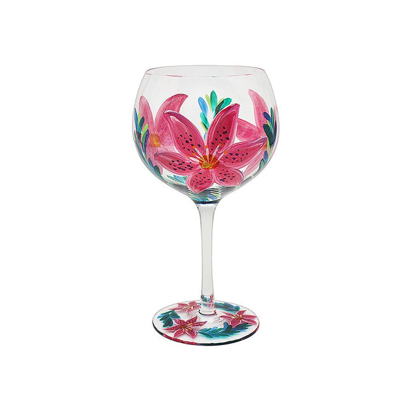 Lynsey Johnstone Hand Painted Pink Lily Flower Gin Glass
