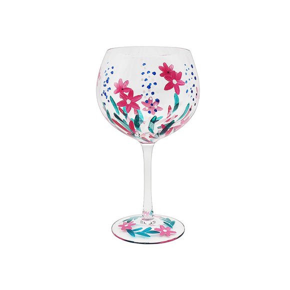 Lynsey Johnstone Hand Painted Pink Wildflower Floral Gin Glass