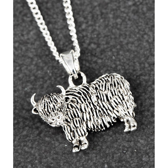 Equilibrium Silver Plated Scottish Highland Cow Coo Necklace Pendant