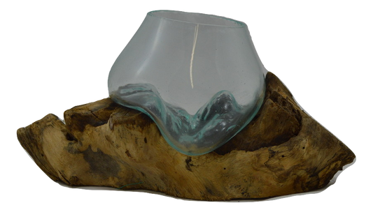 Small Glass Bowl Teak Wood Base