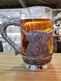 Stunning Pewter and Glass Pint Tankard featuring a Scottish Highland Cow Coo