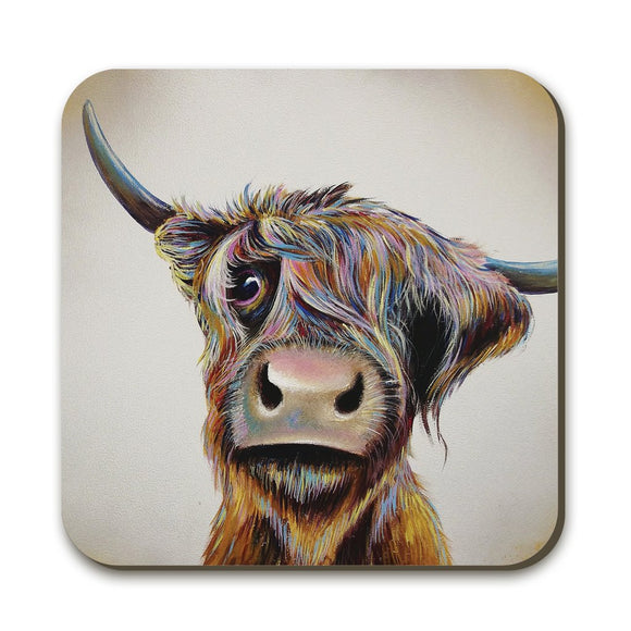 Wraptious Adam Barsby Colourful A Bad Hair Day Scottish Highland Cow Coo Coaster Table Mat