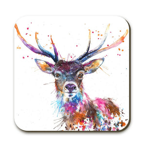Wraptious Katherine Williams Colourful Splatter Rainbow Scottish Highland Stag Coaster Table Mat