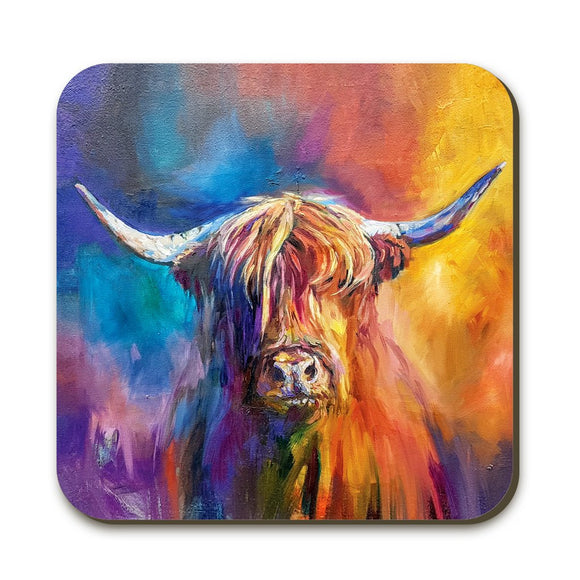 Wraptious Sue Gardner Colourful Harris Scottish Highland Cow Coo Coaster Table Mat