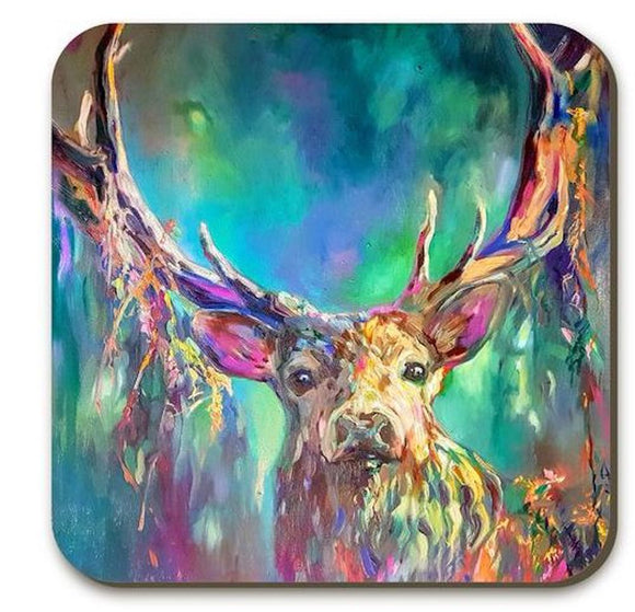 Wraptious Sue Gardner Woodland Highland Stag Colourful Coaster Table Mat