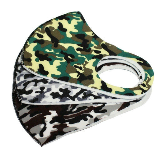 Adults Reuseable Elasticated Face Mask 3 Pack Animal Print Or Camouflage
