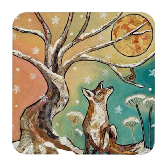Dawn Maciocia Cute 'Moonlit Meeting' Fox & Moon Coaster Table Mat