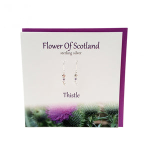 The Silver Studio Scotland Scottish Flower Of Scotland Amethyst Stone Dangle Drop Earrings Card & Gift Set