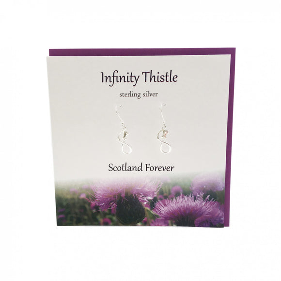 The Silver Studio Scotland Infinity Thistle Dangle Drop Earrings Card & Gift Set