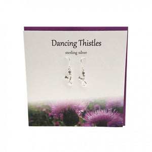 The Silver Studio Scotland Dancing Infinity Thistle Dangle Drop Earrings Card & Gift Set