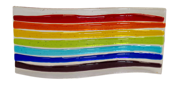Jules Jules Hand Crafted Colourful Rainbow Fused Glass Wave Panel
