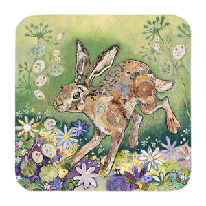 Dawn Maciocia Lovely Honesty Hare With Purple Flowers Coaster Table Mat