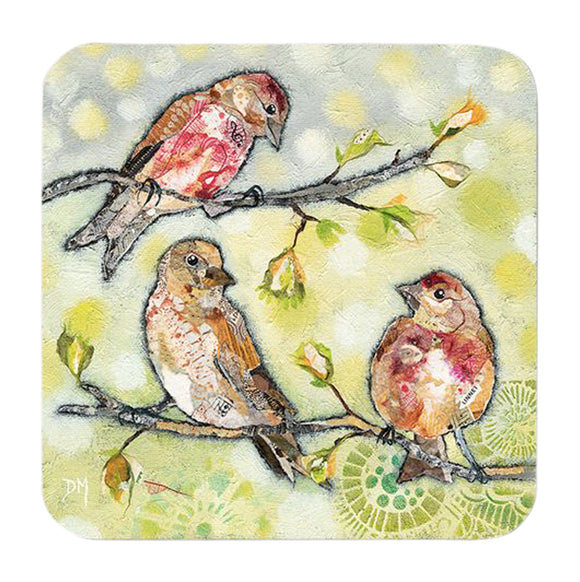 Dawn Maciocia Three's A Crowd Cute Linnet Bird Coaster Table Mat