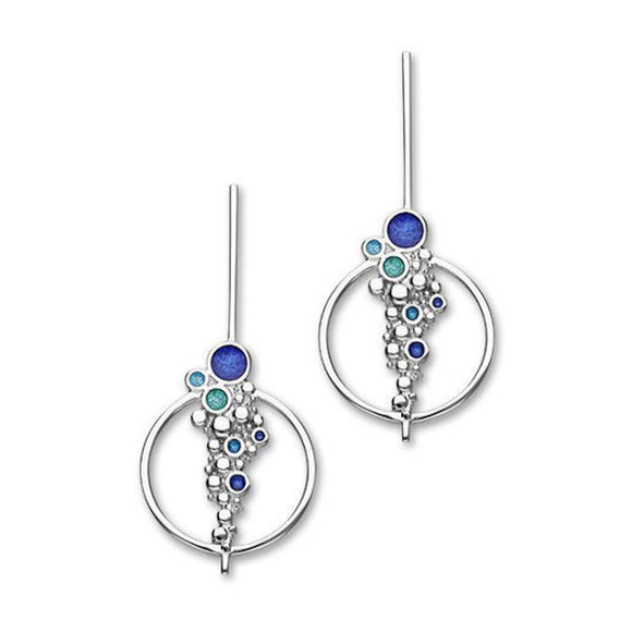 Ortak Dröfn Sterling Silver & Blue Enamel Hoop Drop Earrings