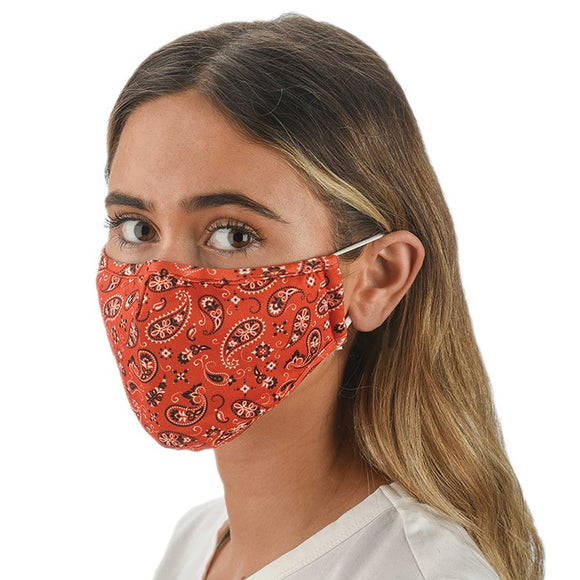 Snoozies! Red Orange Print Adult Adjustable Washable Face Mask