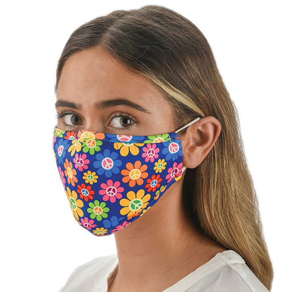 Snoozies! MultiColour Peace Flower Adult Adjustable Reusable Face Mask