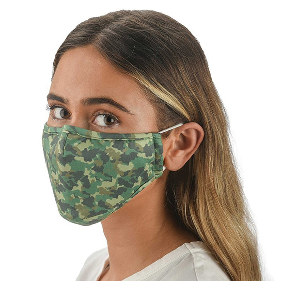 Snoozies! Green Camouflage Adult Adjustable Washable Reusable Face Mask Covering