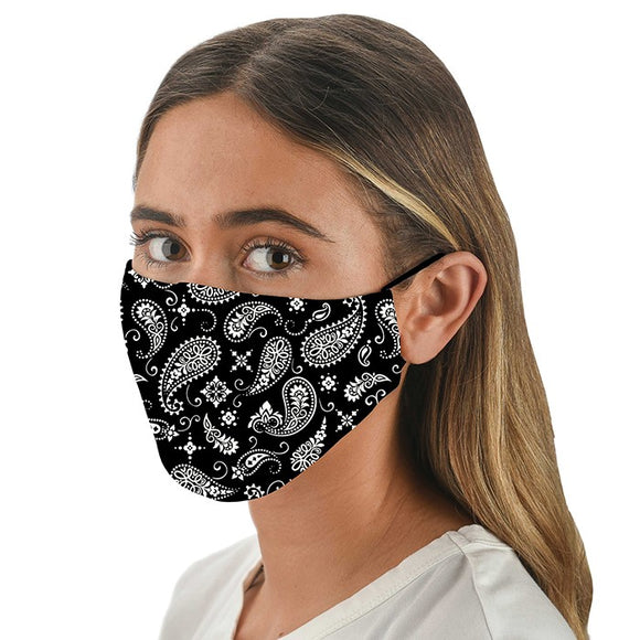 Snoozies! Black Paisley Print Adult Adjustable Reusable Face Mask