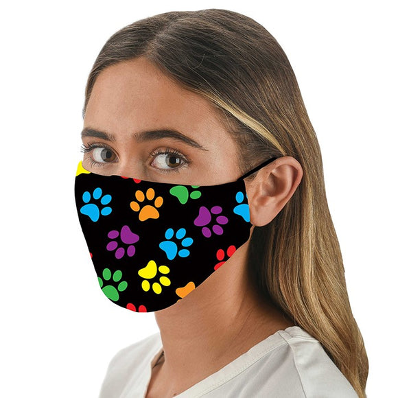 Snoozies! Multi Colour Paw Print Unisex Adult Adjustable Washable Reusable Face Mask Covering