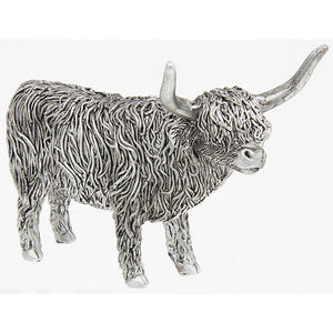 Small Silver Standing Highland Cow Coo Ornament Figurine